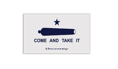Come and Take It written in blue on a white rectangular background