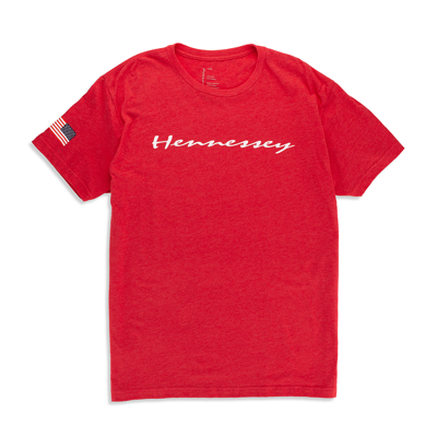 Hennessey White Script Red Tee front