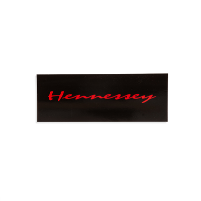 Black rectangle written Hennessey in red in the middle
