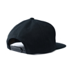 Black trucker hat viewed from the back