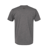 Image of the back of a grey short sleeve tee with a small Hennessey design