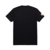 Black tee with Hennessey script imprinted in red on the front of the tee. American flag printed on the right sleeve