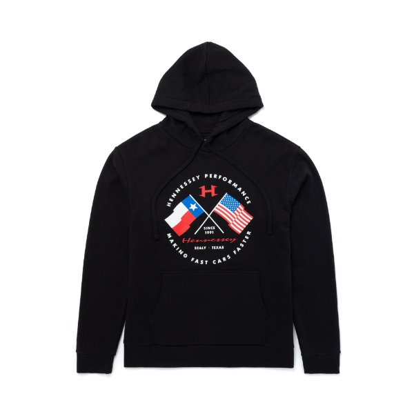 Black hoodie with 2 flags crossing in the middle