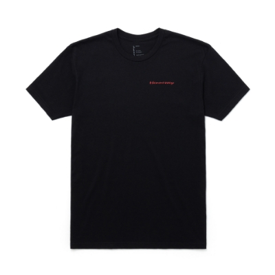 Image of the front of a black short sleeve tee with the red Hennessey logo on the front