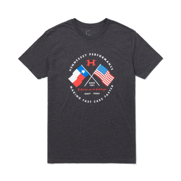 Black t-shirt with 2 flags crossing in the middle